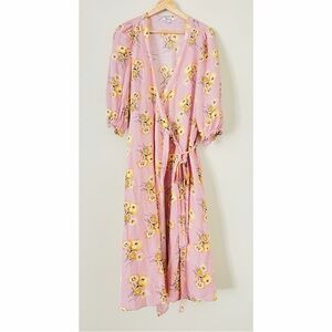 Madewell Pink Floral Kimono with Yellow Accents